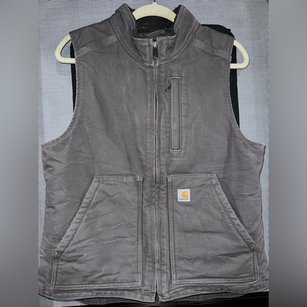 Carhartt Women's Relaxed Fit Washed Duck Sherpa-Lined Mock-Neck Vest